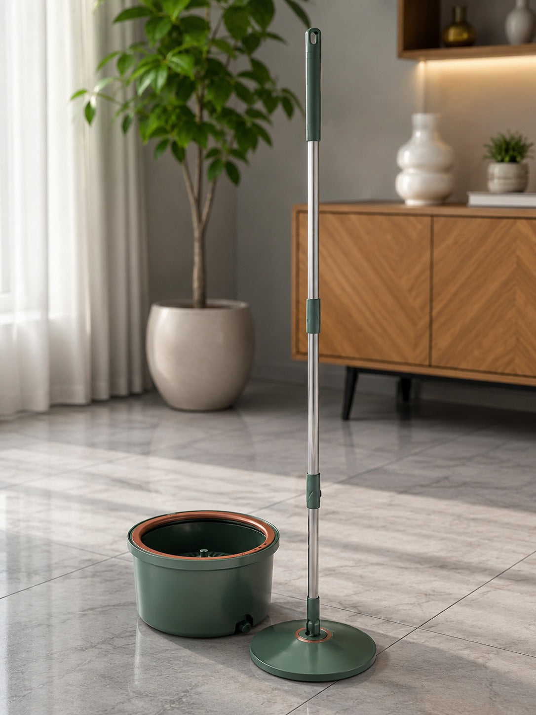 Mop Rotativ 360° Zâna Casei® Deluxe – Găleată, 4 Lavete, Separare Apă Curată/Murdară, Tijă Inox ZanaCasei.Ro
