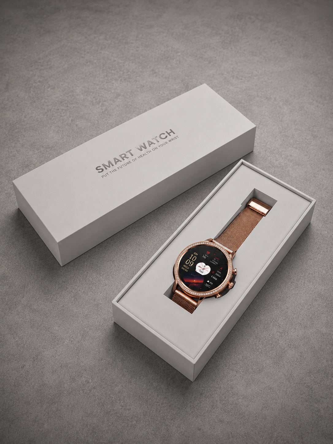 Smartwatch Femei Sunshine Gold 2 Curele Metal+Silicon 1.39 Inch+ CADOU Set 4 Lavete Bambus