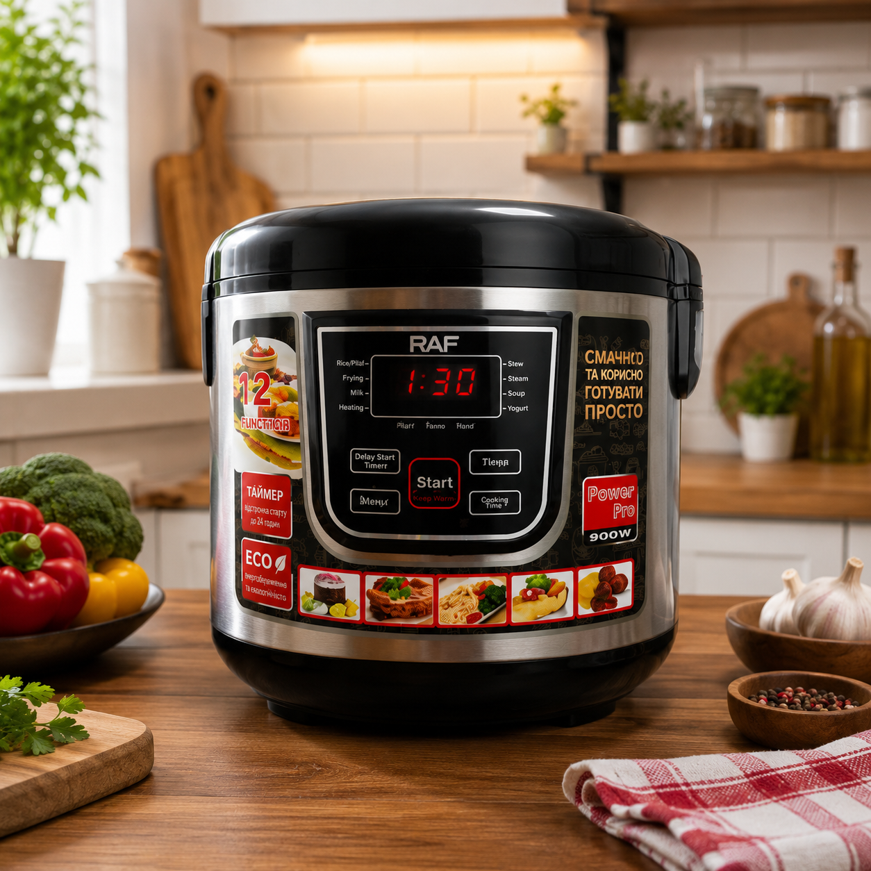 maaa★ Oală Multifuncțională 6L 900W – 12 Programe, Vas Ceramic, Display