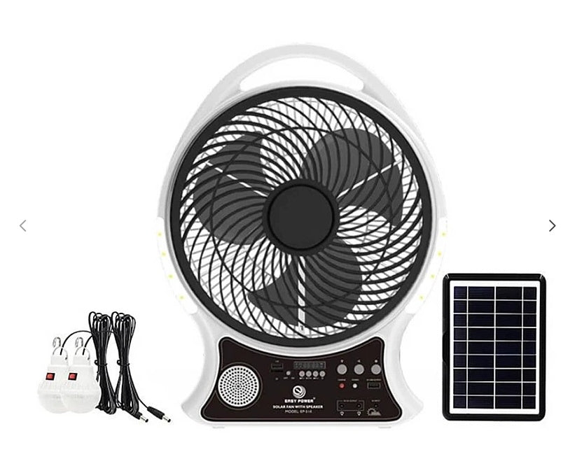 Ventilator Q F620 cu incarcare solara AC DC 18W 35cm 2 becuri led powerbank bluetooth radio FM USB