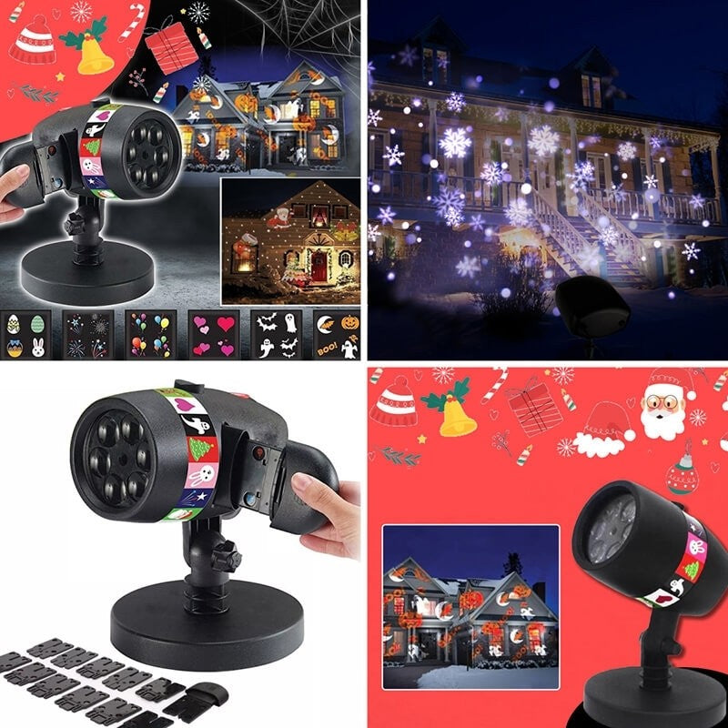 Proiector led de exterior/interior, cu 12 diapozitive diferite, pentru orice ocazie ZanaCasei.Ro