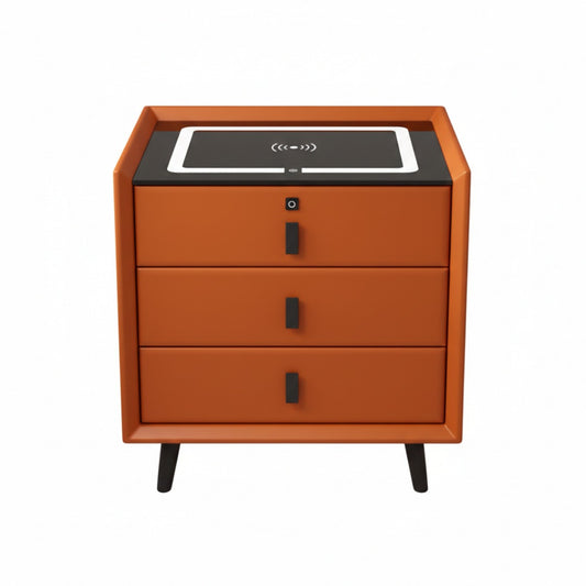 Noptieră Inteligentă 3 în 1: Boxă Bluetooth Incorporată, Încărcare Wireless 15W, Lumină LED, 3 Sertare, Portocaliu