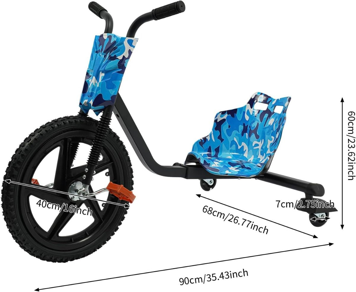 Tricicletă Drift Copii 6+ ani, Capacitate 100 kg, Pedale Antiderapante, Scaun Stabil, Roată Față 40 cm