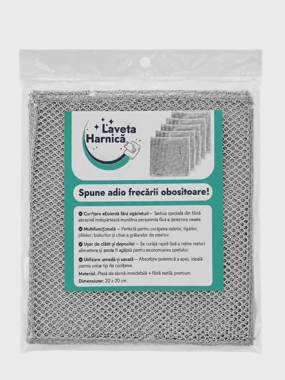 Set de 10 lavete multifuncționale pentru curățenie, 20 x 20 cm, microfibră metalică fără zgâriere