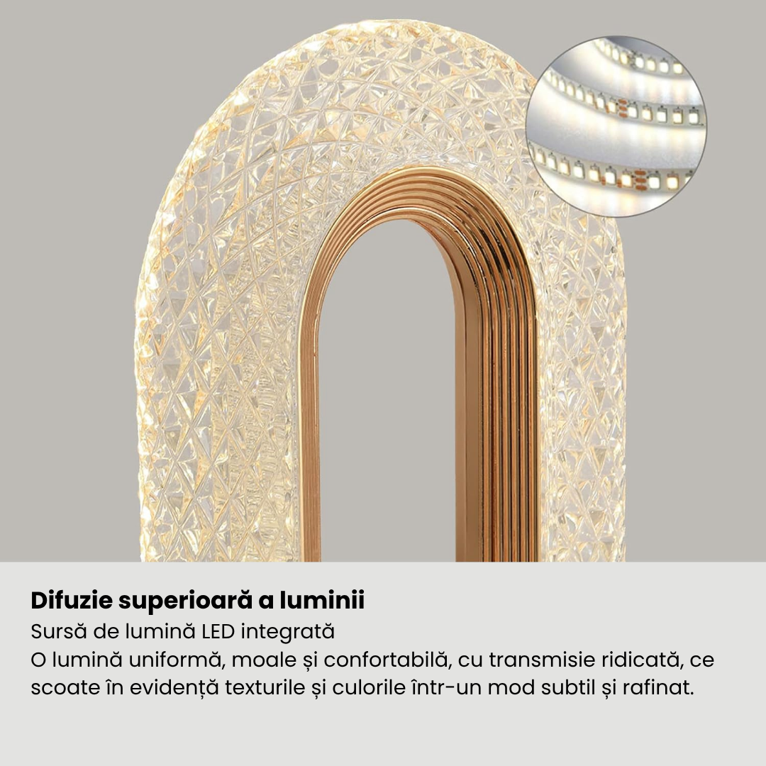 Lampă LED Cristal, Lumina Ambientală 3 Culori, Control Touch, Reîncărcabilă USB, Portabilă, Auriu
