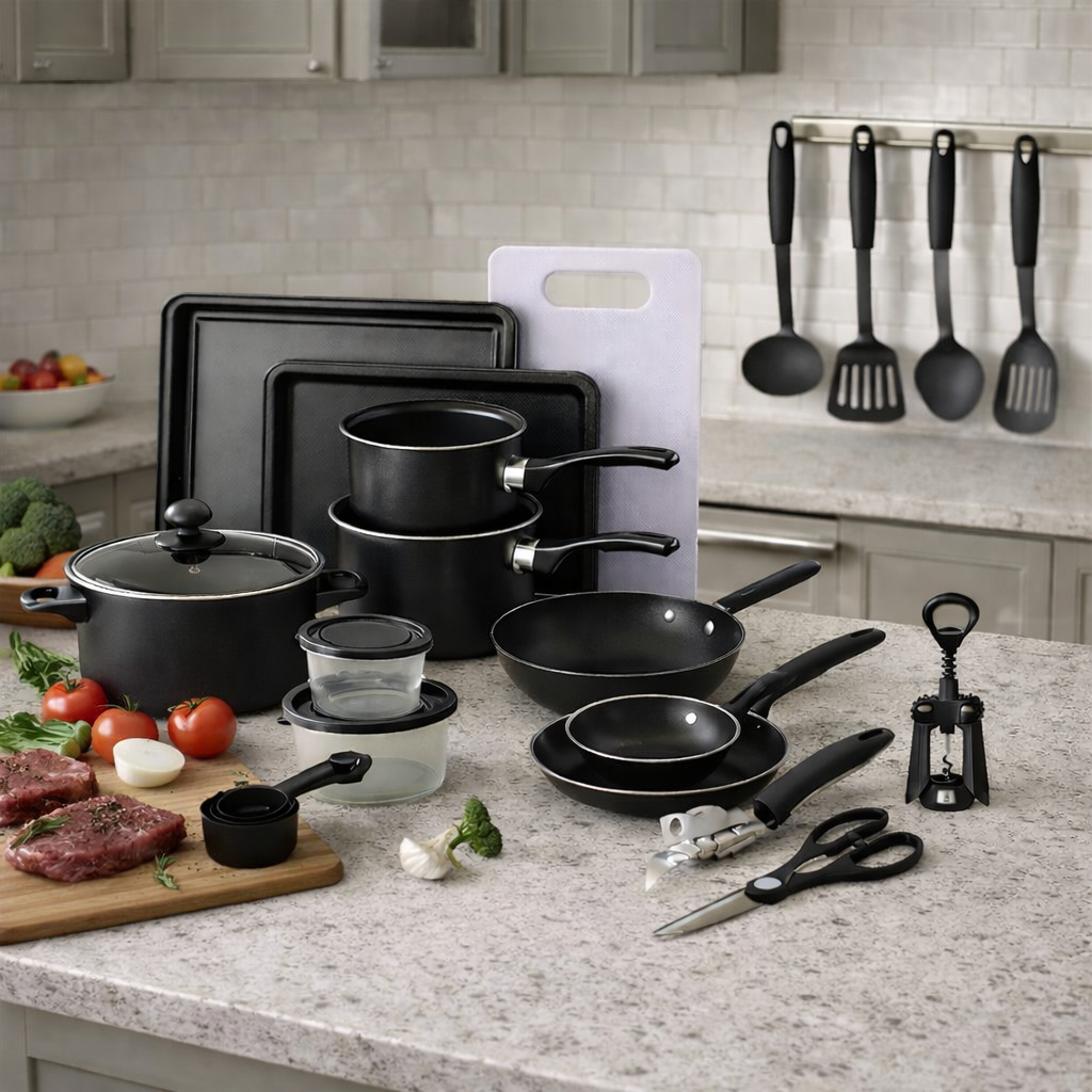 Set Bucătărie 22 Piese – Oale, Tigăi, Wok, Tăvi + Ustensile & Accesorii