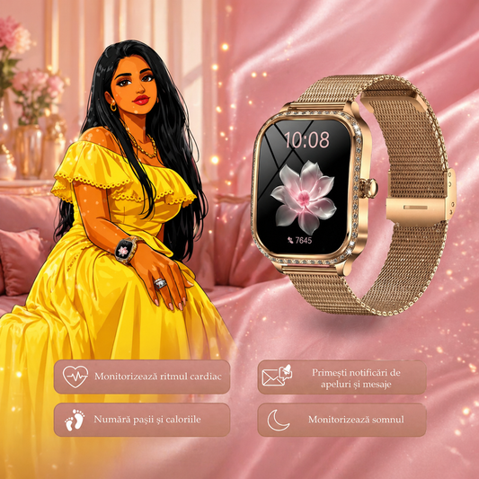 Smartwatch Dama Ecran FULL HD 1.75 Inch + Cadou Set 4 Lavete Fibra Bambus