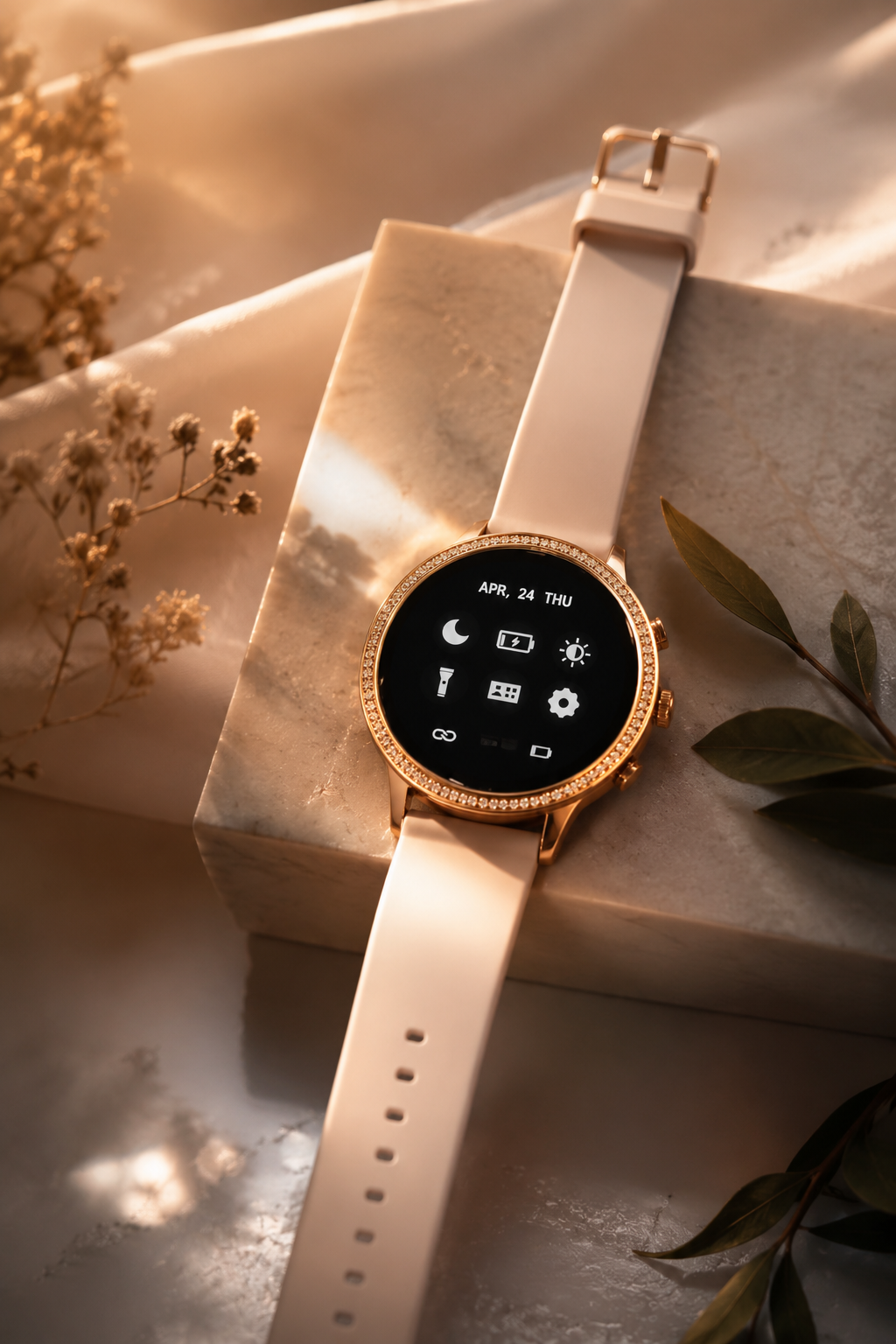 Smartwatch Femei Sunshine Gold 2 Curele Metal+Silicon 1.39 Inch+ CADOU Set 4 Lavete Bambus