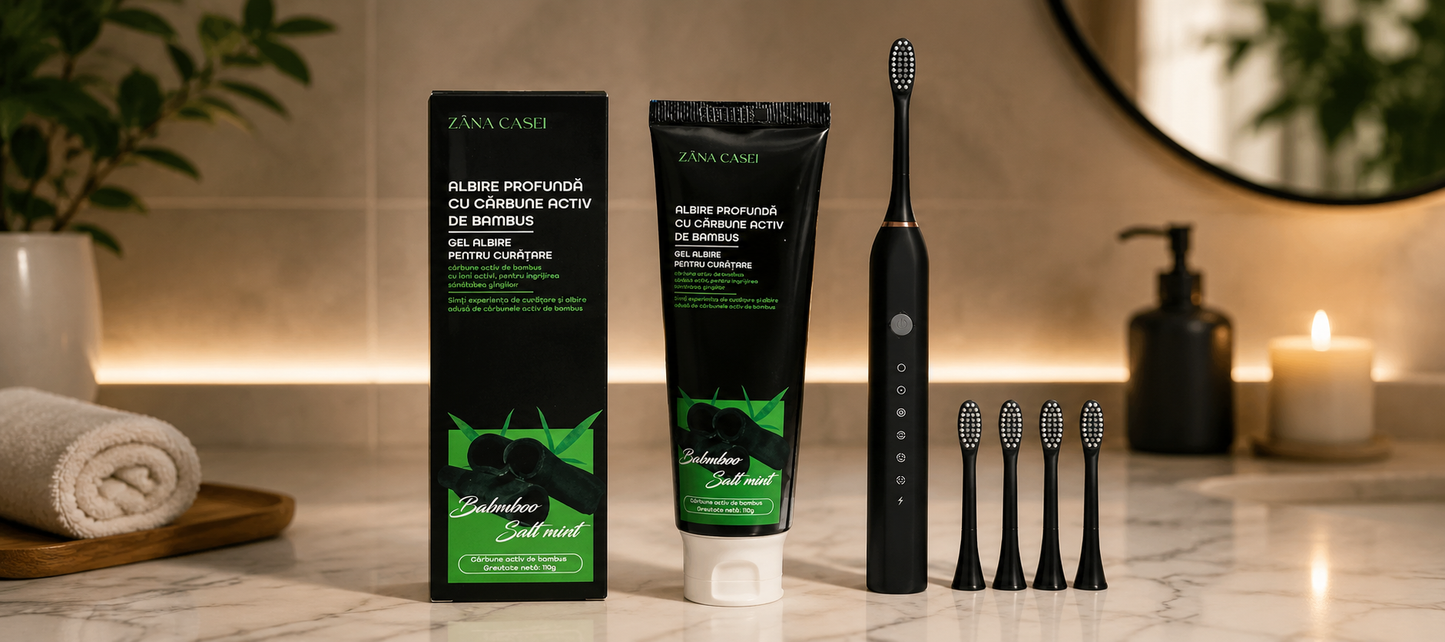PASTA ALBIRE DINTI ZANA CASEI + CADOU PERIUTA SONIC CLEAN X3 cu 4 REZERVE