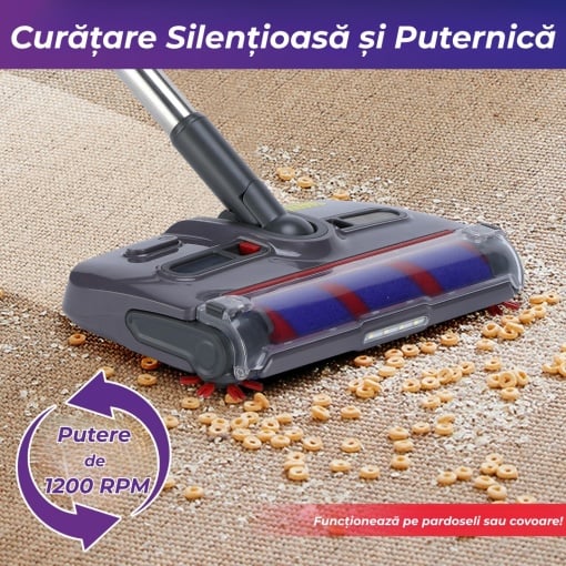 Aspirator Electric Fără Fir cu Perie Auto-Curățare – Ultra Ușor, Puternic, Silențios, Ideal pentru Păr de Animale, Podele și Covoare