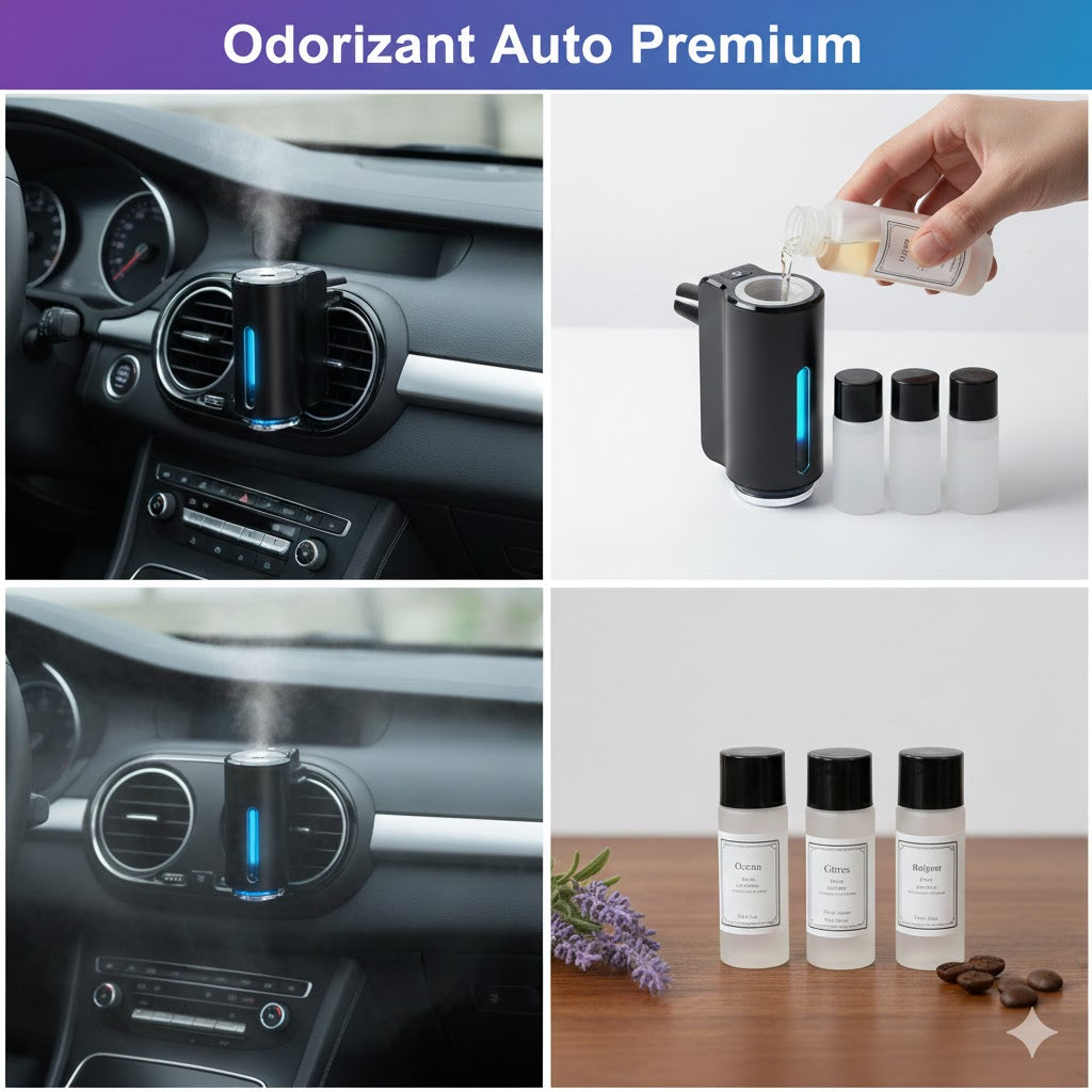 Pachet Difuzor Auto Premium Negru + 3 Parfumuri Cadou