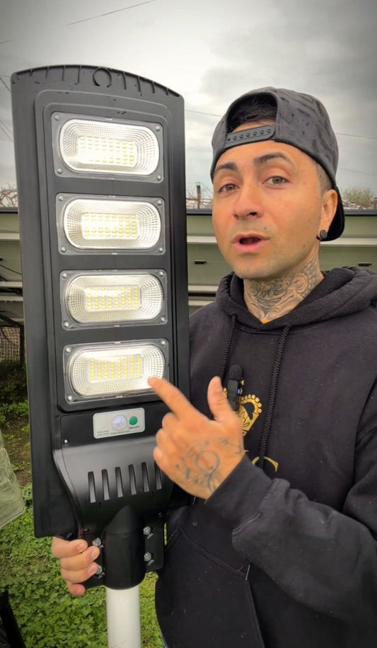 JORTAN LAMPĂ STRADALĂ SOLARĂ 4 MODULE CU LED 480W, SENZOR DE MIȘCARE ȘI TELECOMANDA