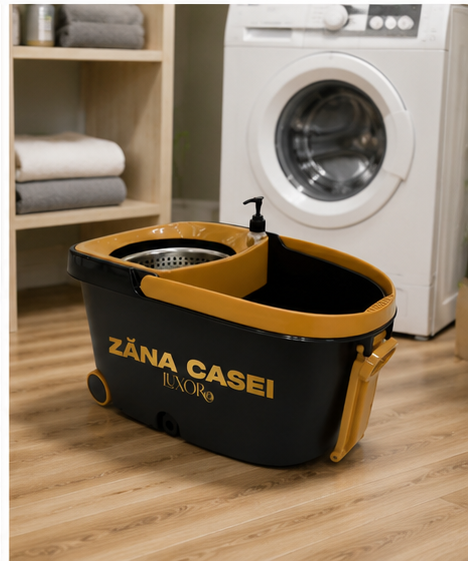 Mop Luxor Zâna Casei® – Set Premium 4 Rezerve, Cuvă Inox, Coadă 146cm + CADOU Set 4 Lavete Bambus