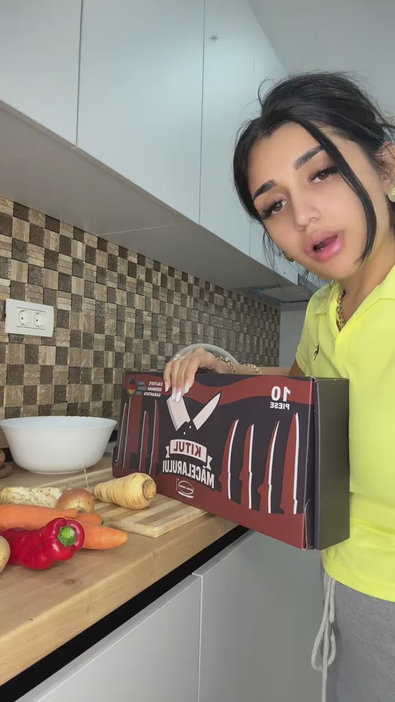 🔪 Kitul Măcelarului – Set Profesional 10 Piese + CADOU SUPORT CUTITE