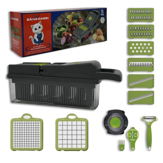 Razatoare multifunctionala legume si fructe 15 in 1, lame inox