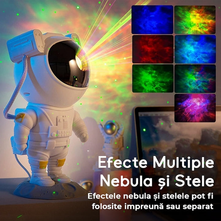 Proiector de Stele Astronaut – Lampa de Veghe cu Rotire 360°, Telecomandă și Efecte de Galaxie