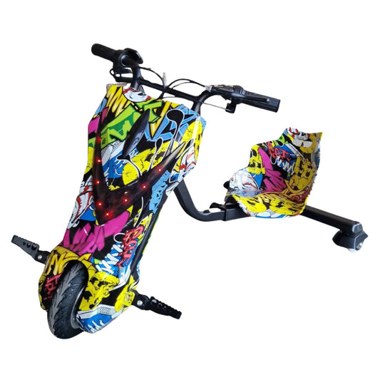 Tricicletă electrică drift copii, 150W, 36V, 20 km/h, Bluetooth, Graffiti