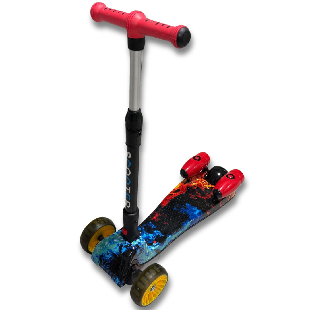 Trotinetă pliabilă cu flacari si 3 roți pentru copii – Design inovator cu lumini LED, funcții muzicale și efecte cu aburi